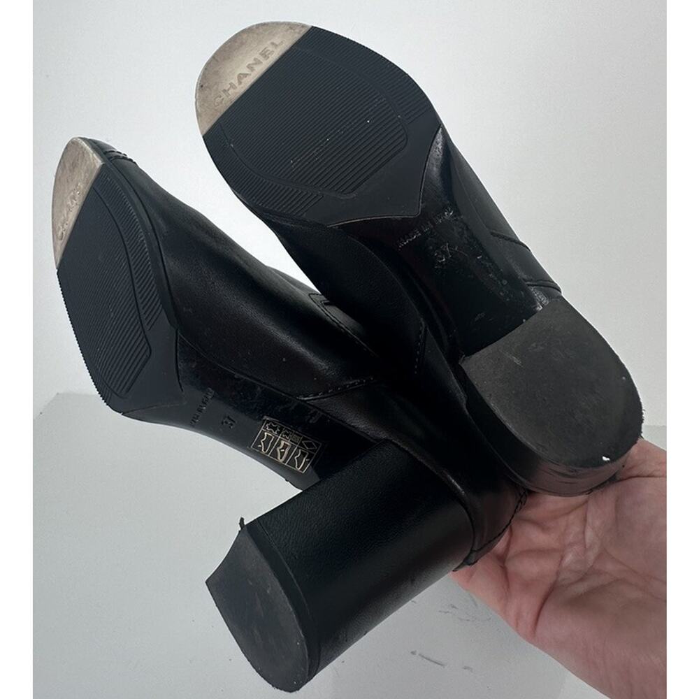 ⭐️ Chanel Black Leather Cap Toe Over The Knee Boots Sz 37 / 7 - Picture 6 of 16